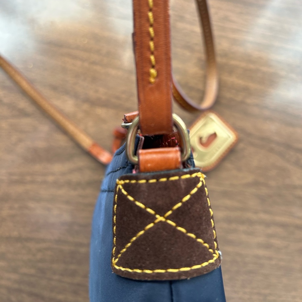 VINTAGE Dooney & Bourke Satchel Pouchette Blue Nylon Leather Adjustable Strap - Picture 3 of 9
